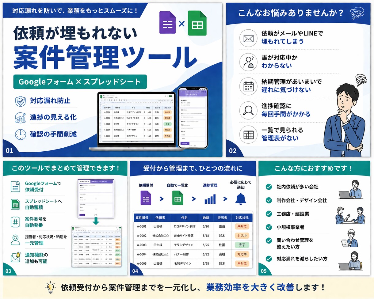 対応漏れを防ぐ依頼受付・案件管理ツールを作成します 依頼が埋もれない、見やすい案件管理へ イメージ1