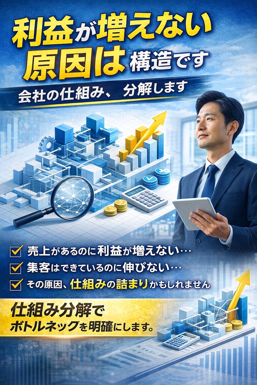 利益が増えない原因を仕組み分解して特定致します 知らず知らずに構築されてしまった利益の出ない体質の改善 イメージ1