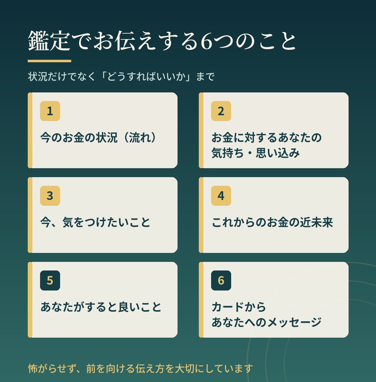 お金の不安・モヤモヤをタロットで整理します 怖がらせない、前を向くための金運・お金の流れ鑑定 イメージ3