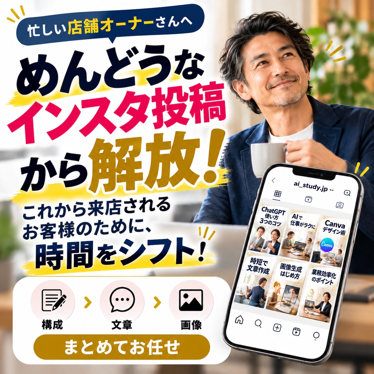 投稿の構成・文章・画像をまとめて制作します 投稿づくりを任せて、自由な時間を増やしませんか？ イメージ1