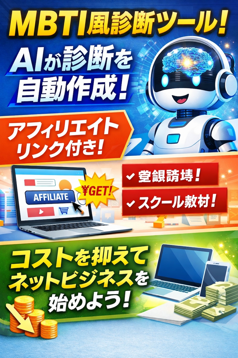 流行りのMBTI性格診断ツール売ります AI診断×アフィリエイト誘導で簡単収益化！ イメージ1