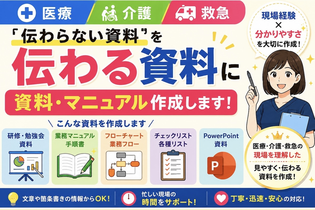 医療関係資料を【現場で伝わる形】に作成します 研修資料・業務マニュアルを見やすく分かりやすく！ イメージ1