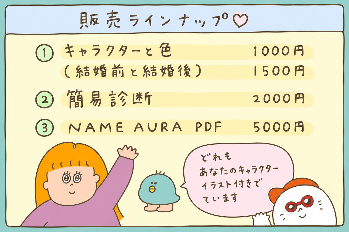 名前から感じた“色”を、やさしく診断します キャラクター付きで、『色』を翻訳します イメージ10