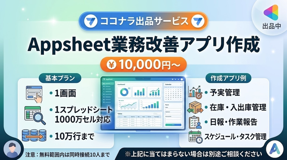 モニター価格‖ AppSheet業務アプリ作ります 実績作り限定価格！管理業務効率化！在庫・勤怠・予実など イメージ1