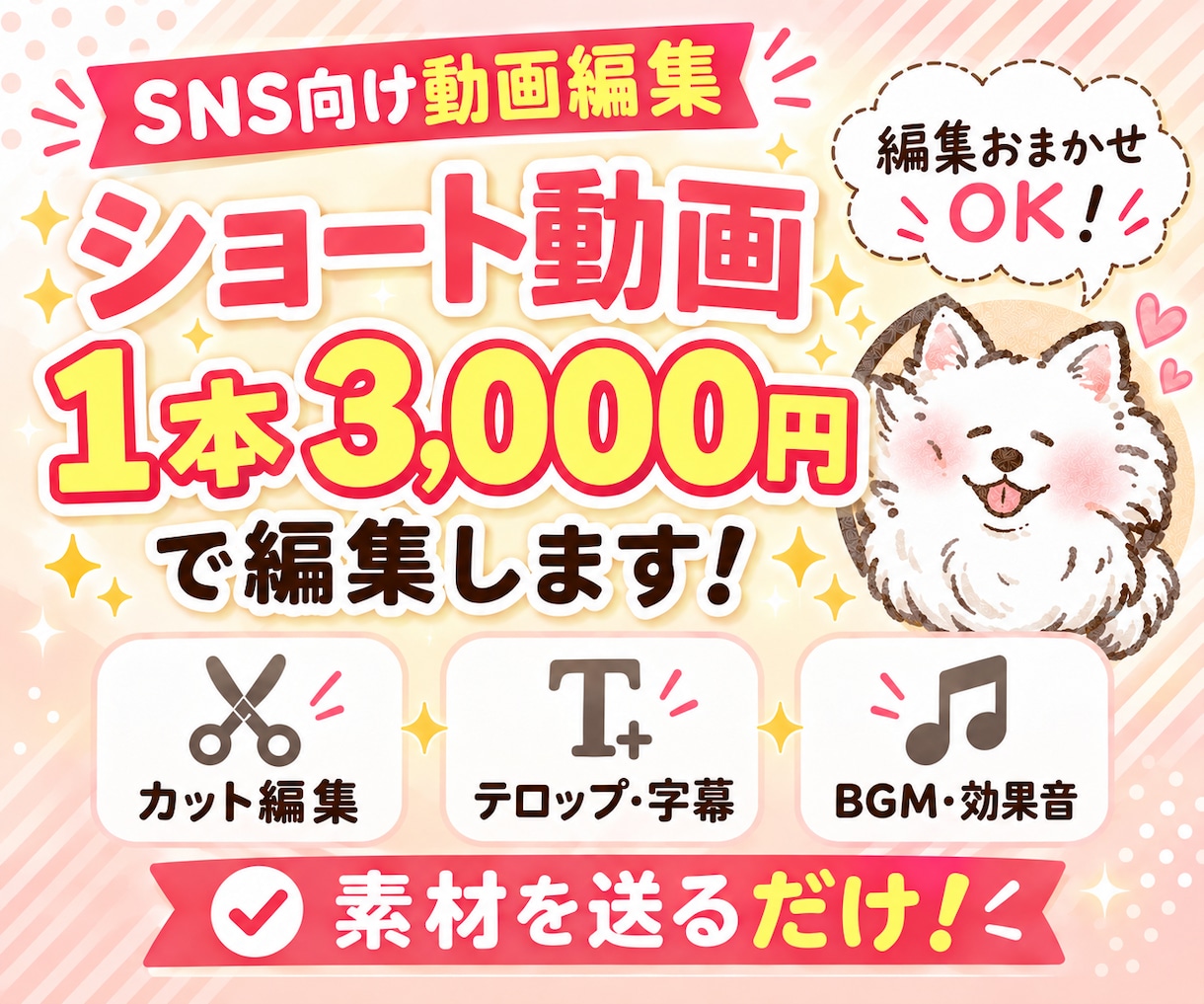 SNS向けショート動画を1本編集します カット・テロップ・BGM込み／1本3,000円 イメージ1