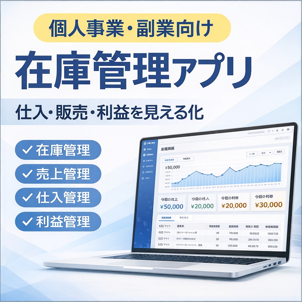 個人事業・副業向けの在庫管理アプリを作ります 仕入・販売・利益まで見える化できるアプリを作成します イメージ1