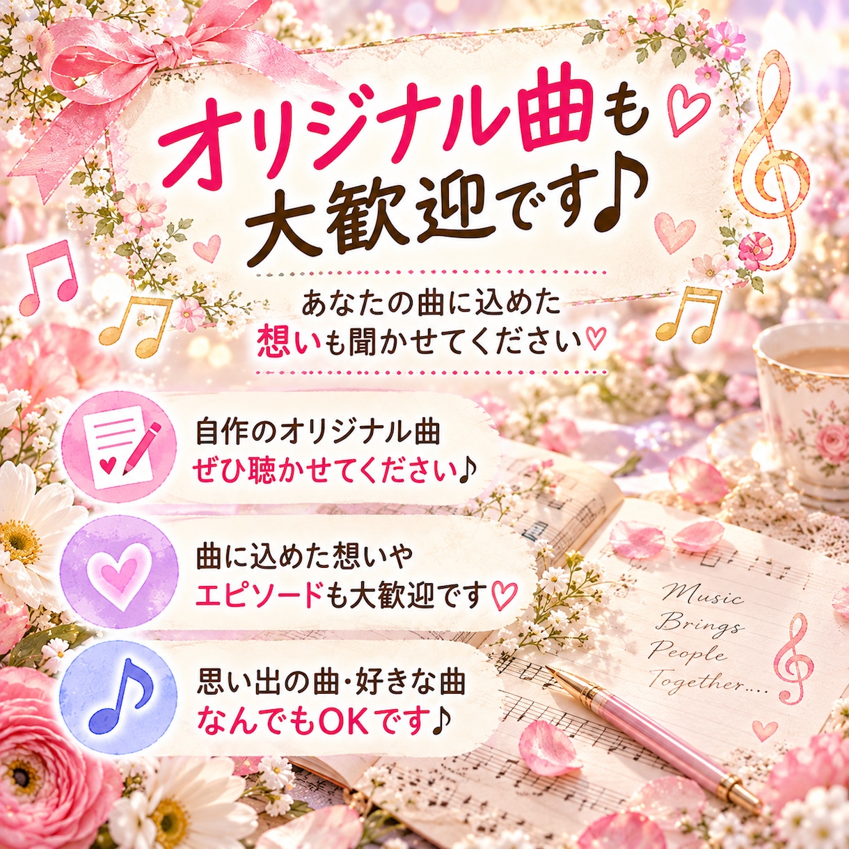 歌ってください！たった一人の熱烈な観客になります 大好きな歌でも♡自作の歌でも♡気持ちよく歌ってください！ イメージ4