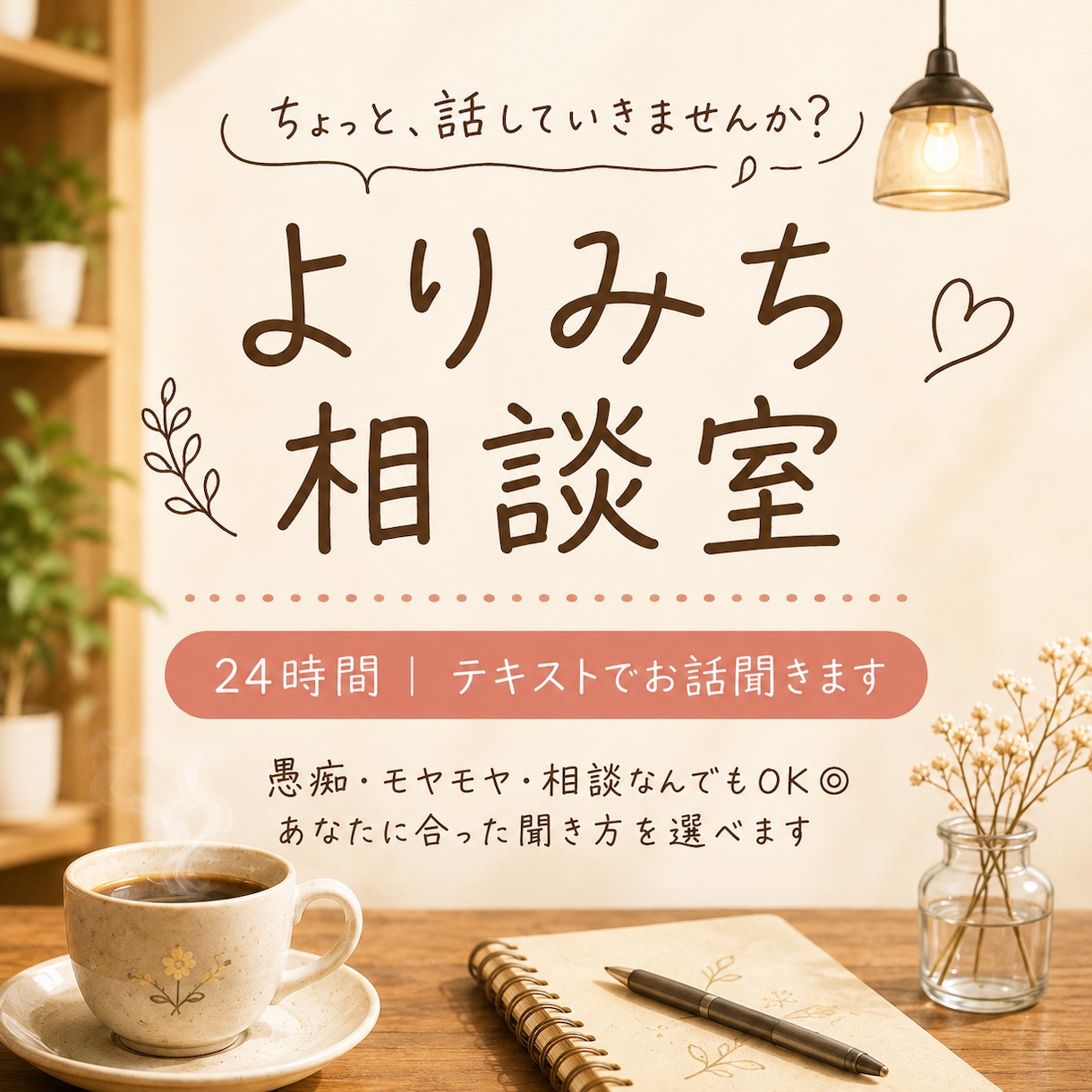 誰かに話したい、そんな時に文字でお話聞きます 愚痴・モヤモヤ・相談、あなたに合った聞き方を選べます イメージ1