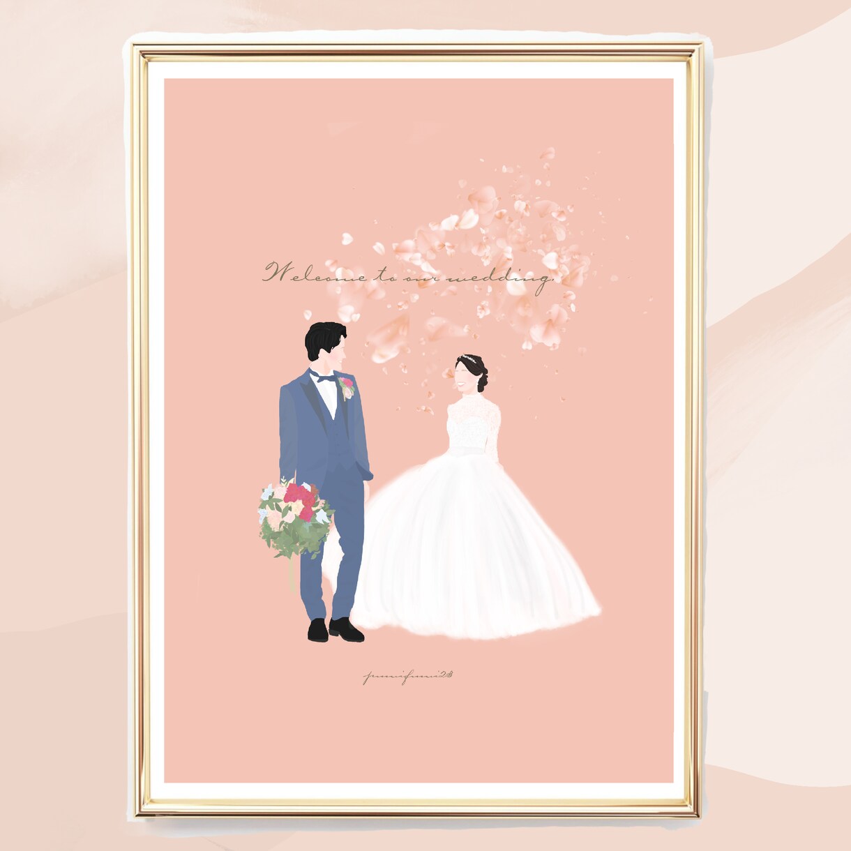 お写真から似顔絵イラストでウェルカムボード作ります デザイン済みなので印刷して額に入れるだけ！ イメージ8