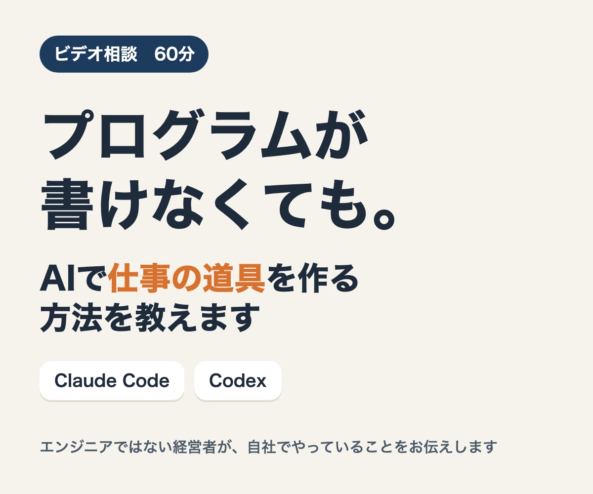 コードを書かずAIで仕事の道具を作る方法を教えます プログラムが書けない経営者が、自社の実例で教えます イメージ1