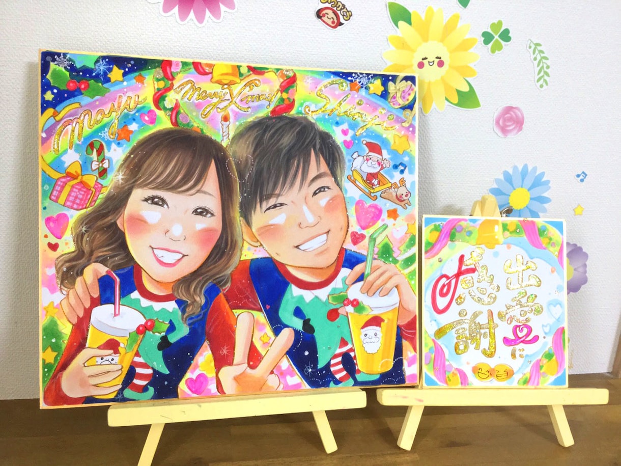 ラメ入り!ウェルカムボード/カップル似顔絵作成ます 1点、1点、心を込めて似顔絵を描かせていただきます イメージ9