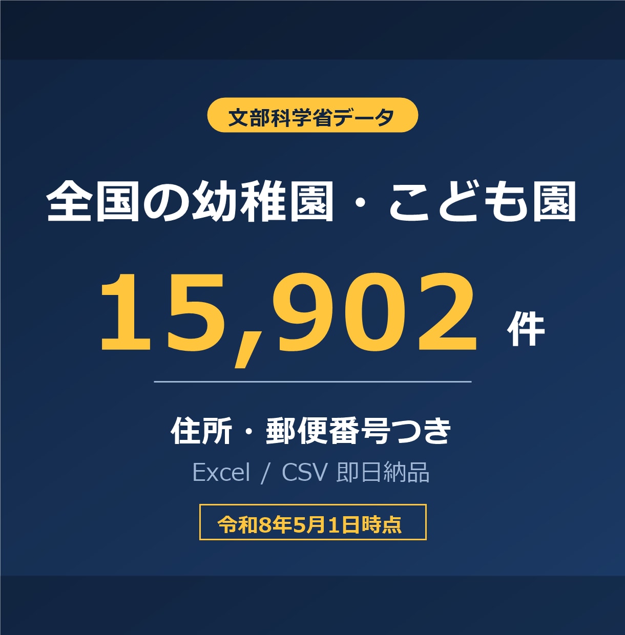 全国の幼稚園・認定こども園リスト提供します 文科省データ15,902件／令和8年5月1日時点 イメージ1