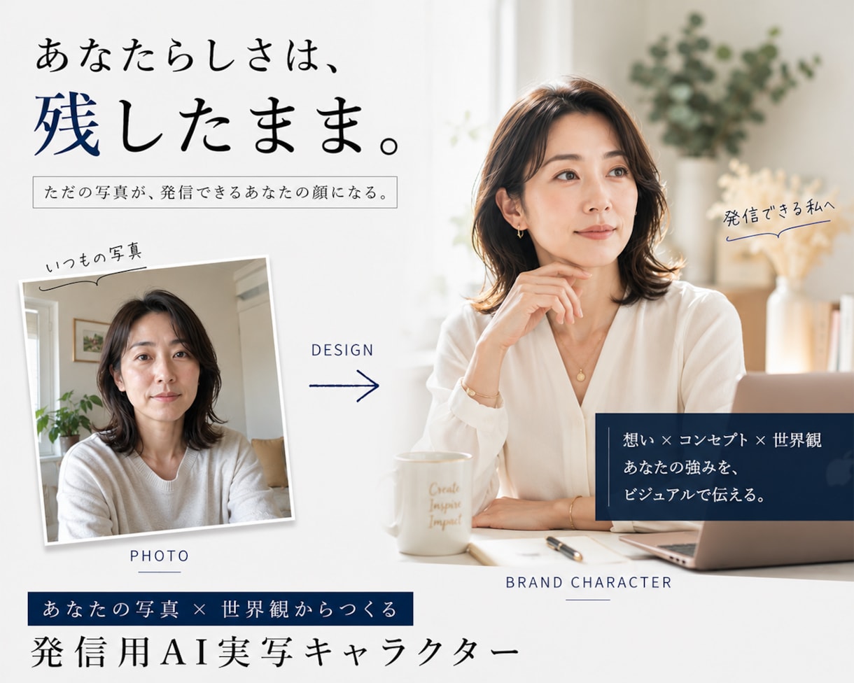 発信用の『あなた専用AI実写キャラ』を作ります 【起業家向け】写真と世界観からブレない発信用キャラを設計 イメージ2
