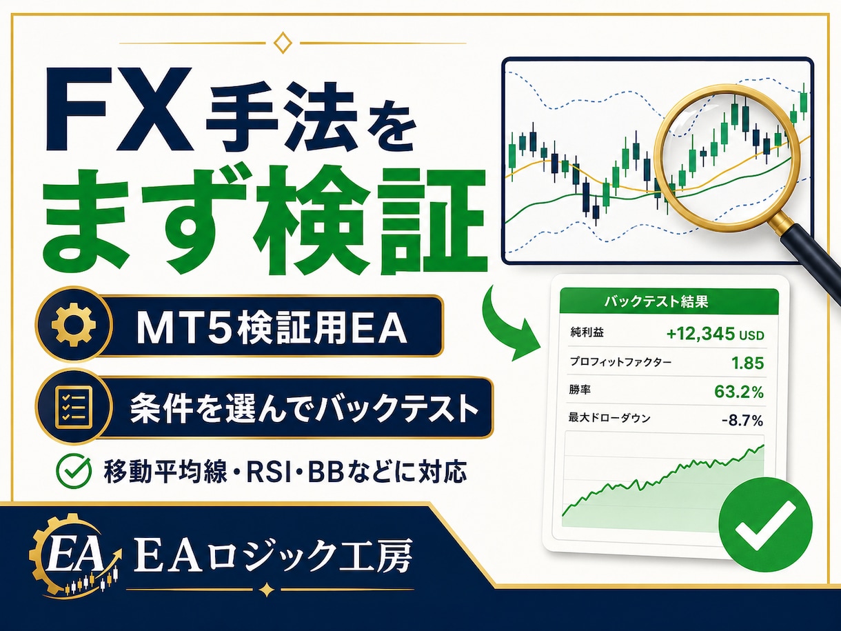 MT5でFX手法を検証できるEAを提供します 初めての方はこちら！条件を組み合わせてMT5でバックテスト イメージ1
