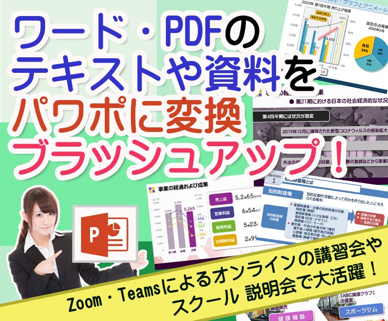 ワードやPDFのテキスト・資料をパワポ化します Zoom・Teamsオンラインの講習会スクール向けパワポ制作 イメージ1