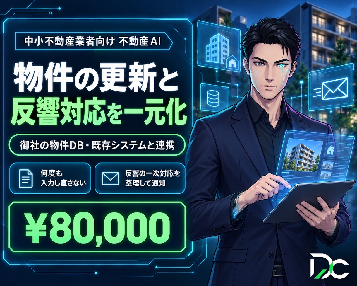 物件の更新と反響対応をまとめて自動化します 物件データ・既存システム連携で更新と反響対応を一元化します イメージ1