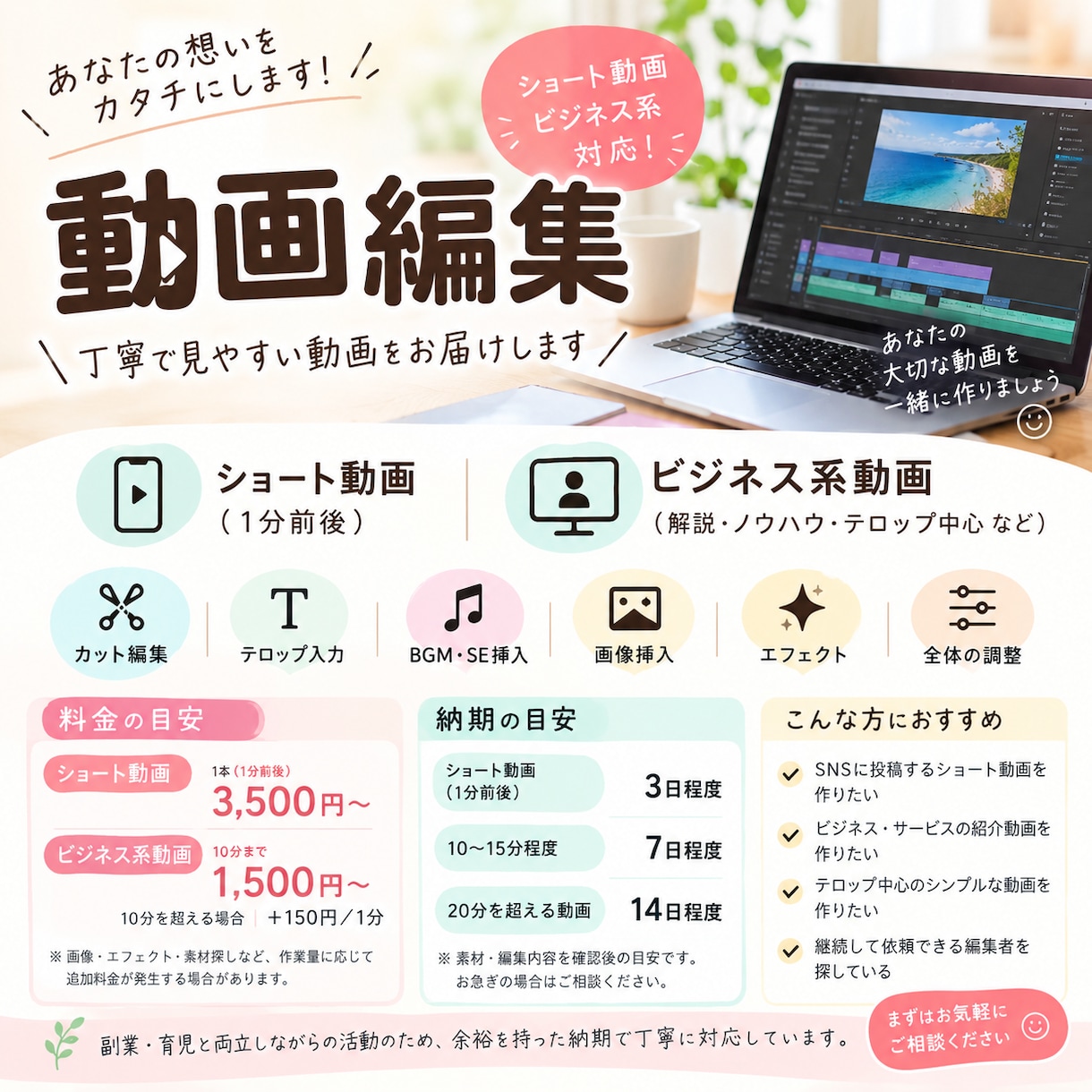 ショート動画・ビジネス系動画を丁寧に編集します ・テロップ中心の動画・ショート動画余裕のある納期で受付 イメージ1