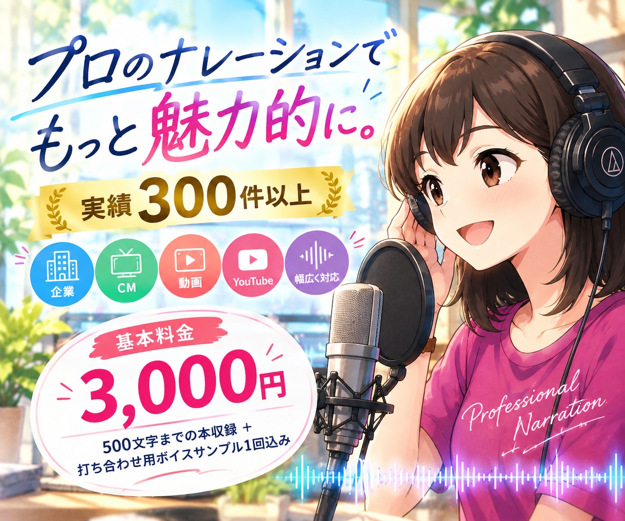 女性ナレーター/高品質なナレーションをお届けします 実績300件以上！企業・CM・動画・YouTube幅広く対応 イメージ1