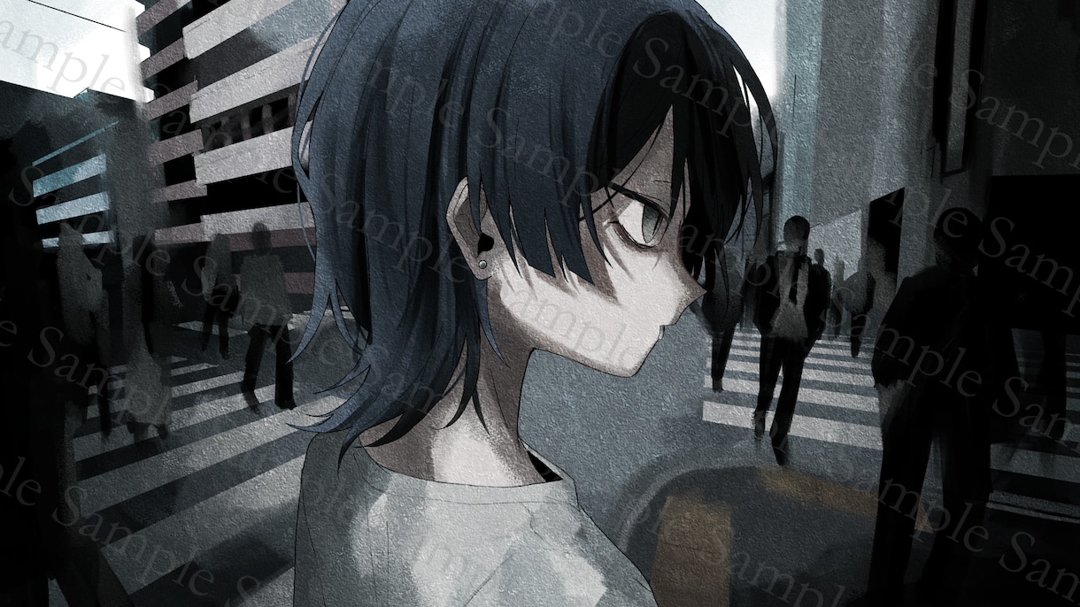 ダークで低彩度な世界観のイラストをお描きします 歌ってみた動画サムネイル・SNSアイコンなどに イメージ4