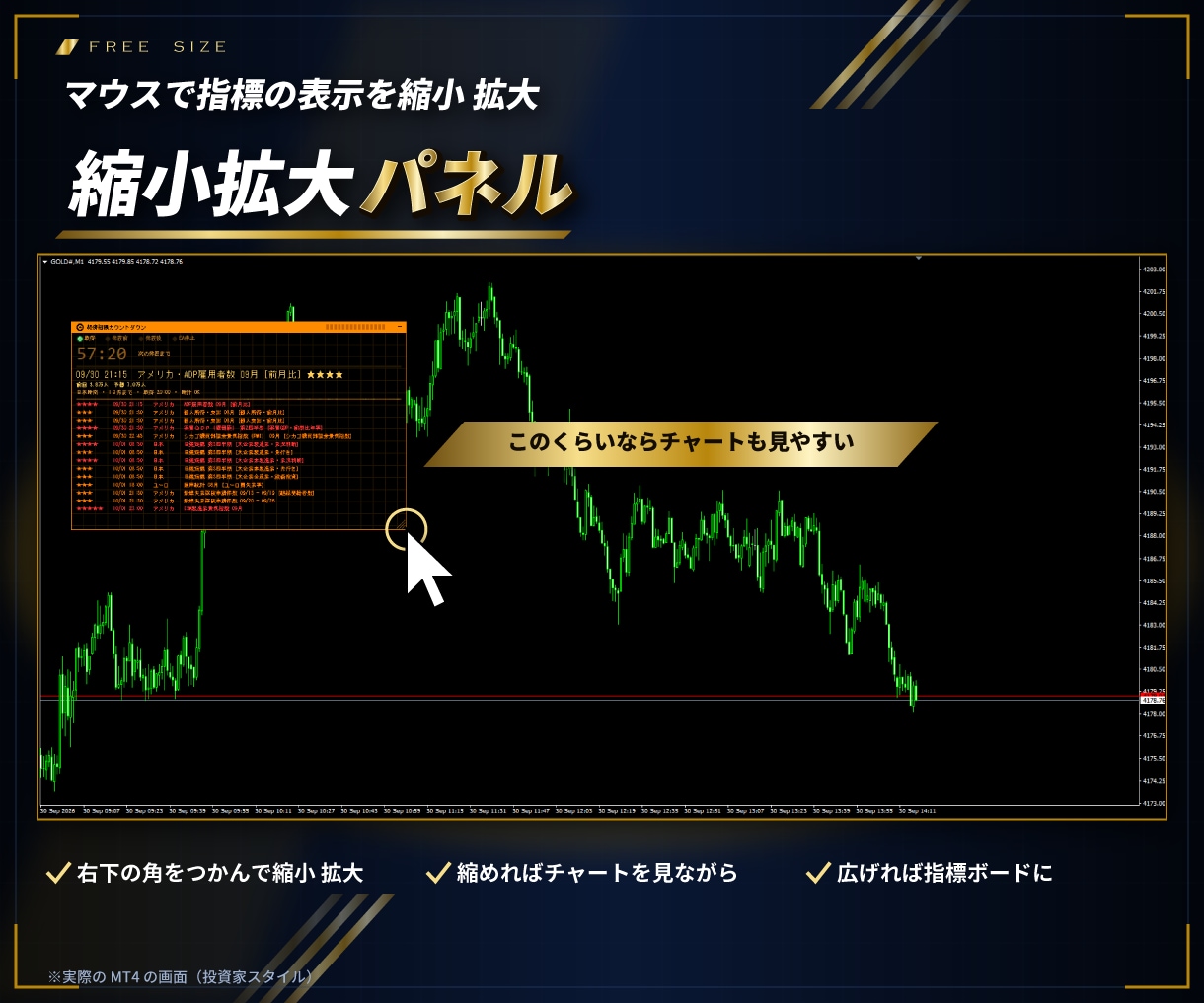 MT4/MT5経済指標発表までを秒読み表示します 専用パネルへ発表前の経済指標の一覧と発表後の結果も表示する イメージ8