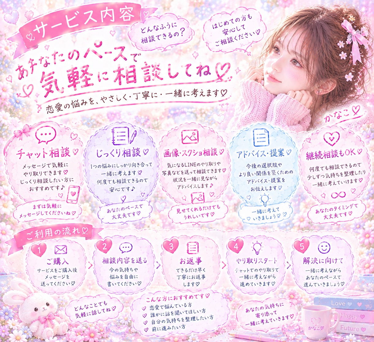 誰にも言えない恋のモヤモヤ、一緒に整理します 否定せず、あなたの気持ちをゆっくり受け止めます♡ イメージ5