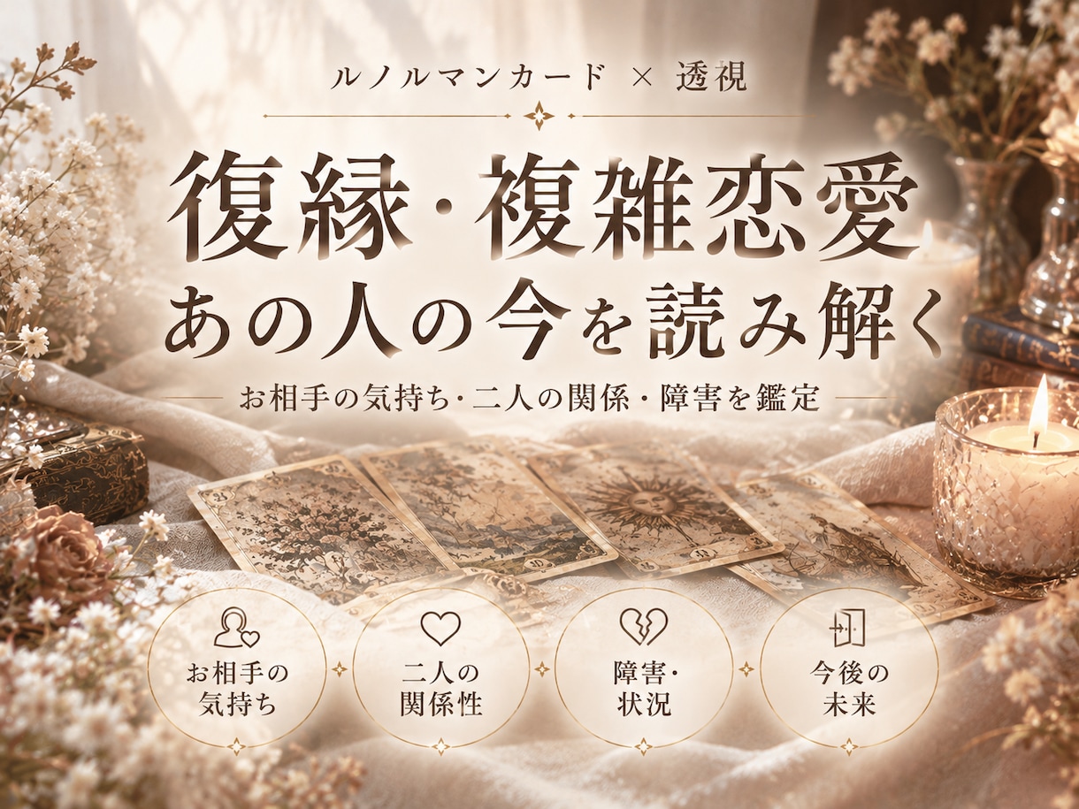 復縁・複雑恋愛｜あの人の本音と未来を読み解きます ルノルマン×透視で相手の気持ちと二人の未来を読み解きます イメージ1