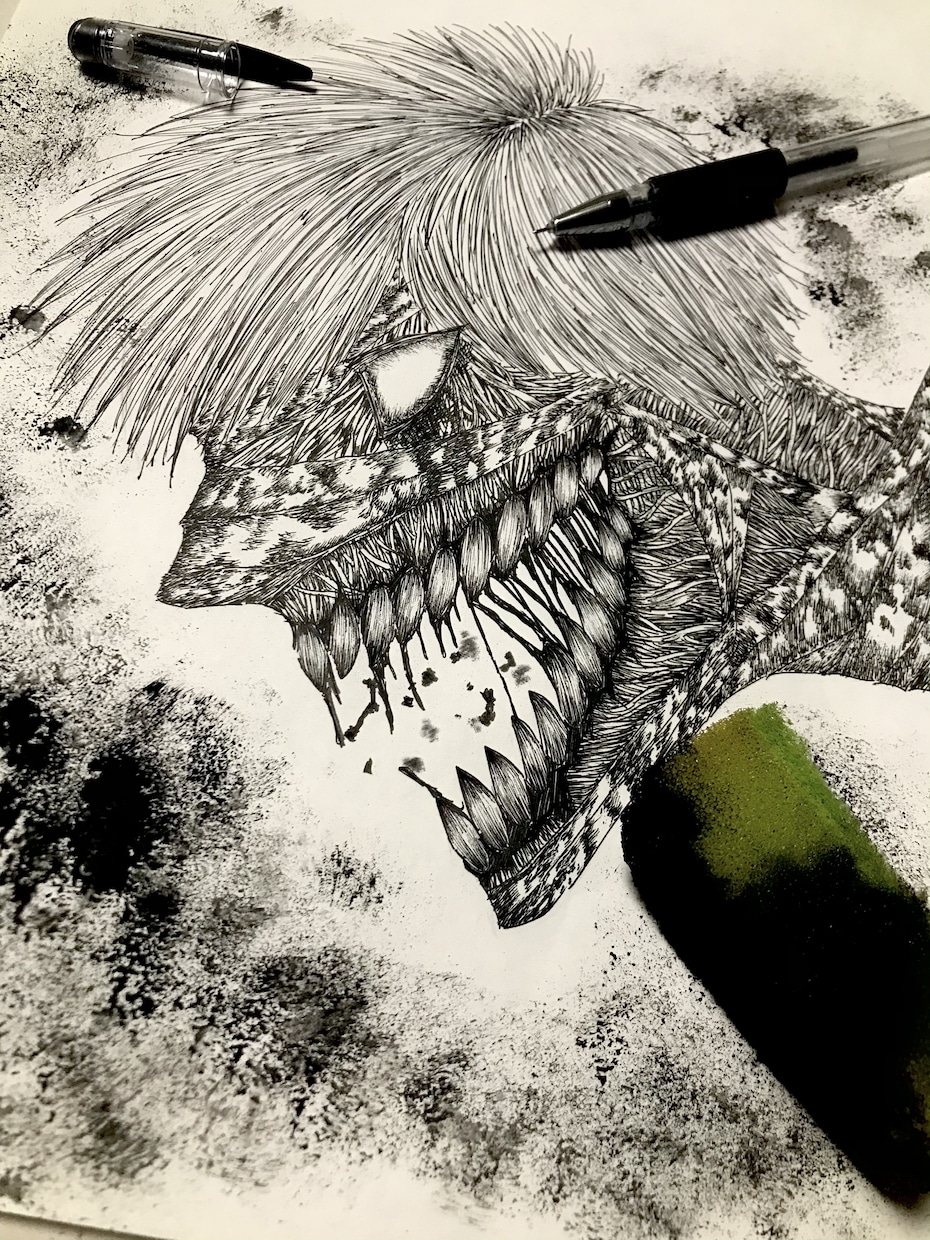 迫力のあるペン画一枚絵描きます 怒りや負の感情が沸き立つような絵を欲する方、御刮目 イメージ2