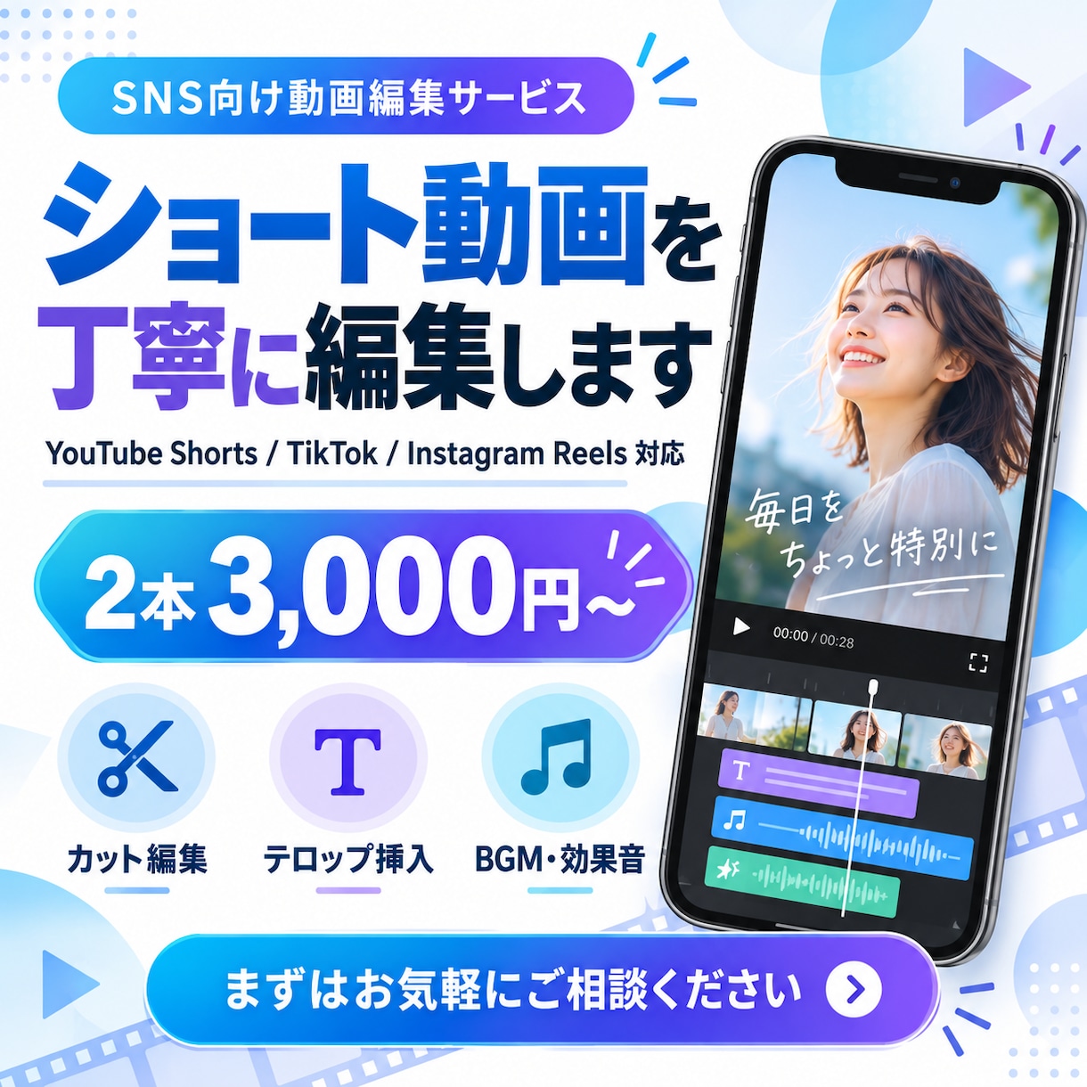 SNS向けショート動画を丁寧に編集します 視聴者を惹きつける、見やすく伝わる動画に仕上げます！ イメージ1