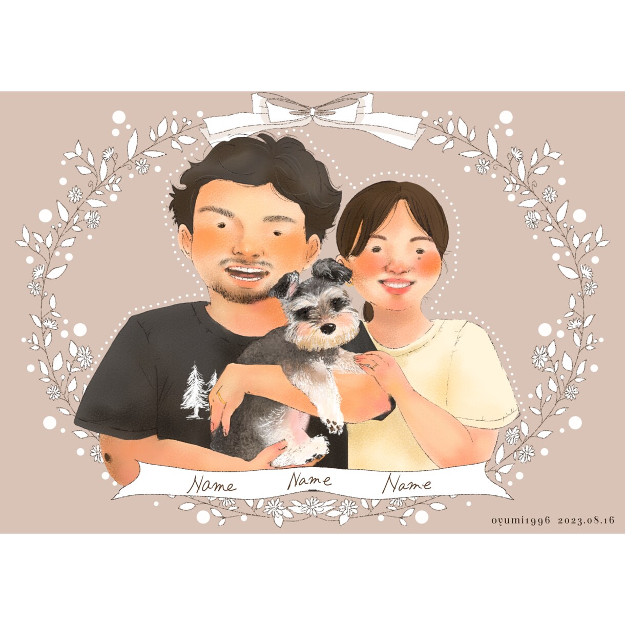 あたたかいタッチでペットと一緒に似顔絵を描きます 写真とは違う絵本の挿絵のようなあたたかい作品をお届けします。 イメージ1