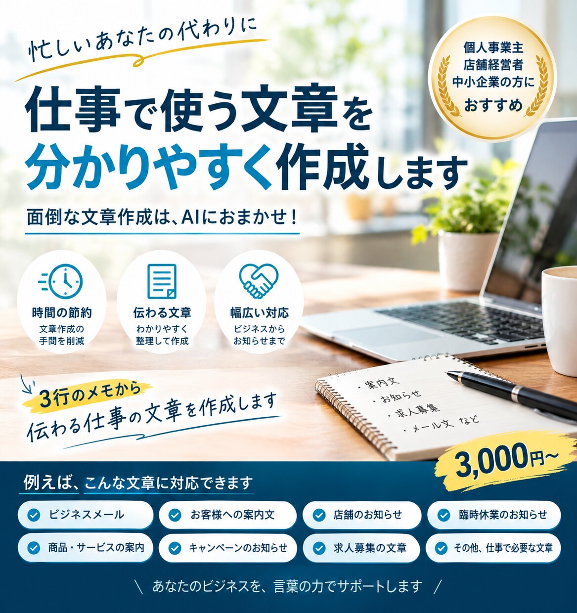 伝わるビジネス文書をAI活用で作成しますます メッセージ・案内文・社外文書などを丁寧に作成します イメージ1