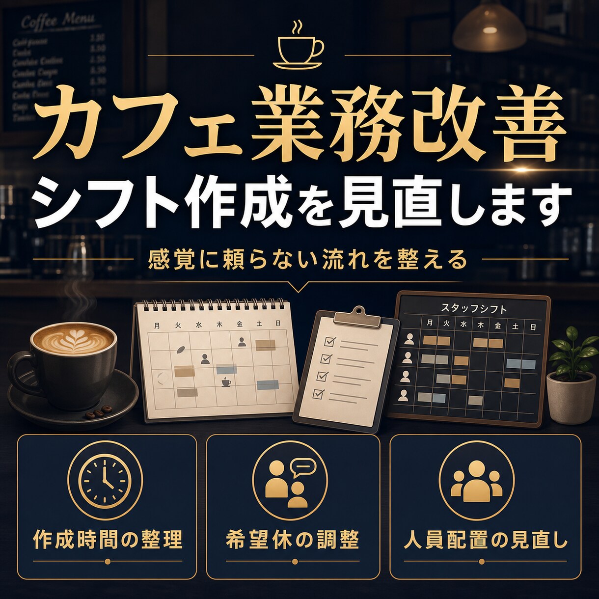 カフェ業務改善｜シフト作成のムダを見直します 感覚に頼らないシフト作成の流れを整えます イメージ1