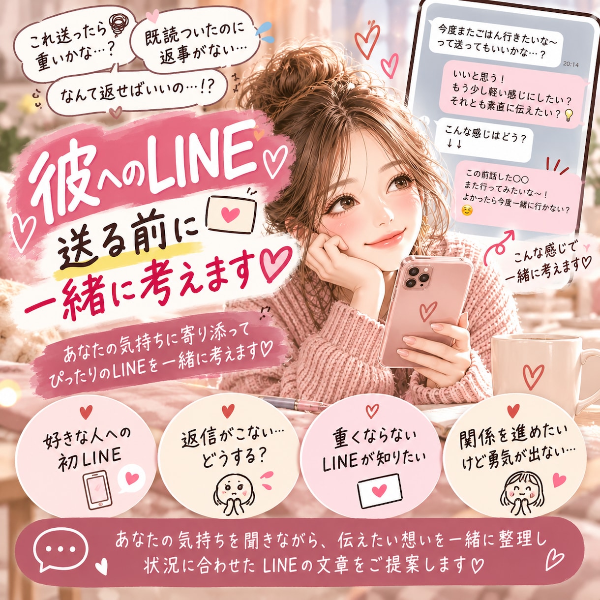 彼へのLINE、送る前に一緒に考えます 高確率返信！彼へのLINE、送る前に一緒に考えます♡ イメージ1