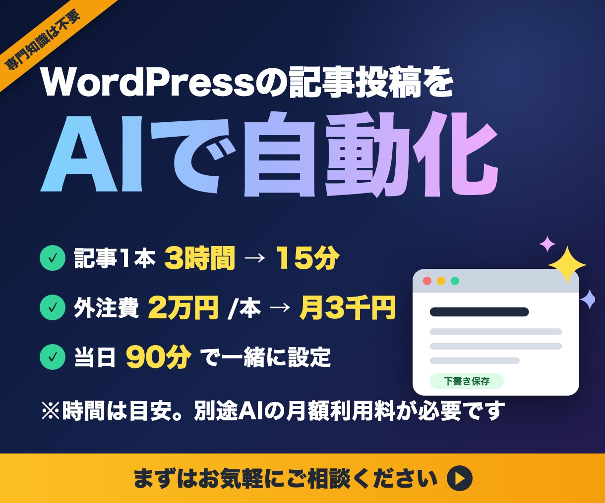 WordPress投稿のAI自動化を一から教えます 画面共有で一緒に設定。その日から自社で記事を作れます イメージ1