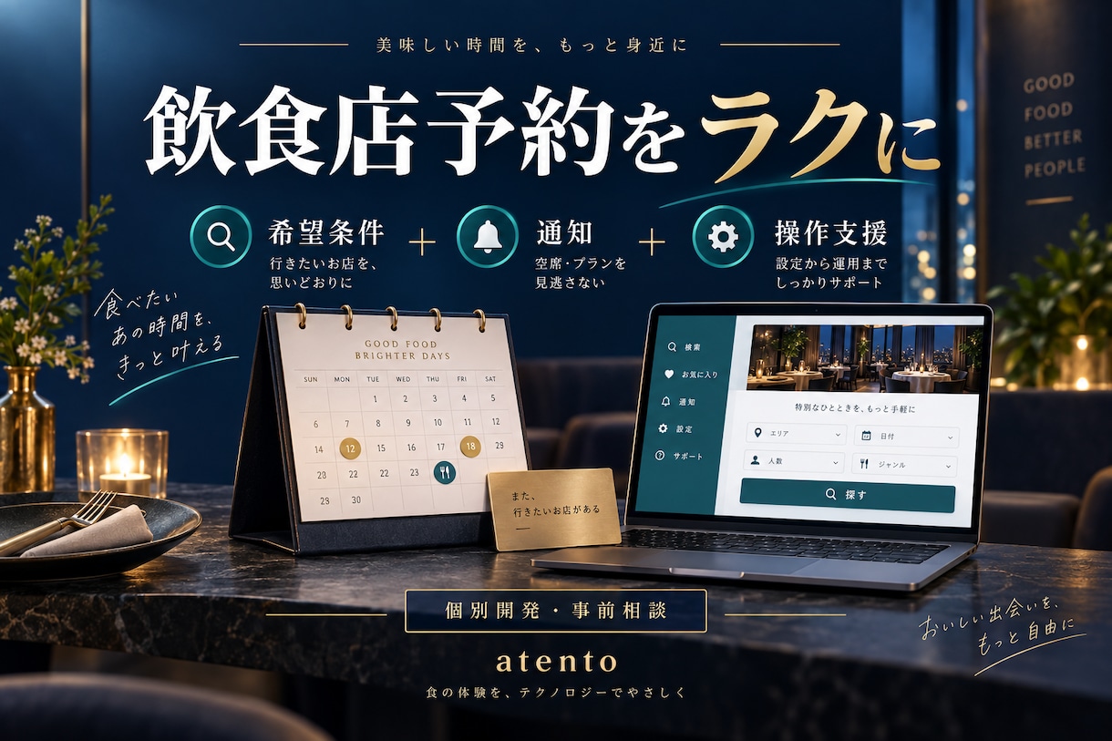 飲食店予約の操作支援ツールを開発します 日時と人数の設定から通知まで、予約準備を効率化 イメージ1