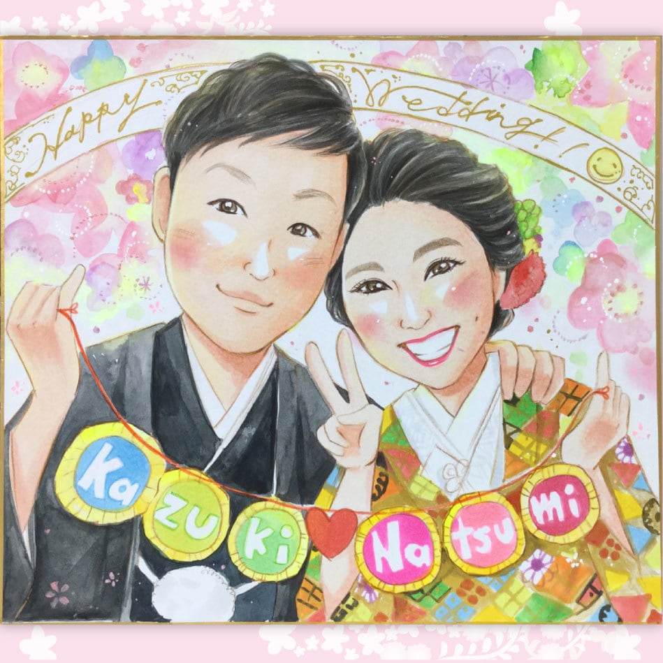 ラメ入り!ウェルカムボード/カップル似顔絵作成ます 1点、1点、心を込めて似顔絵を描かせていただきます イメージ6