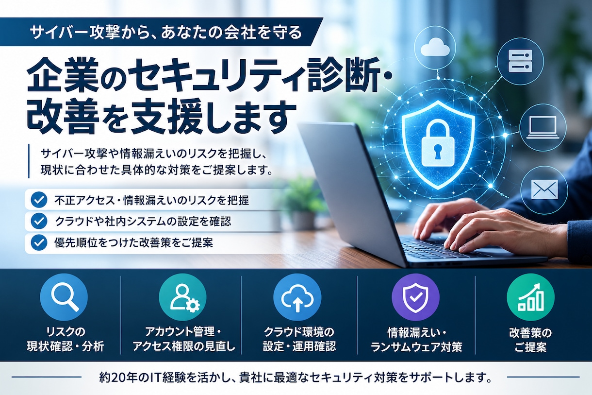 サイバー攻撃に備える！セキュリティ改善を支援します 専任のIT担当がいなくても安心。現状確認から対策までサポート イメージ1