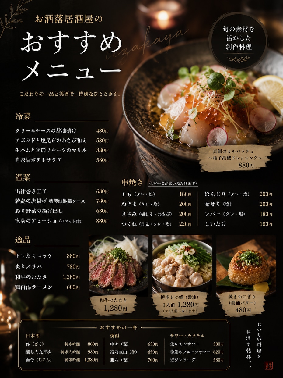 飲食店の高級感あるメニュー、POPを制作します 売上につながるハイセンスで高級感あるデザイン イメージ6