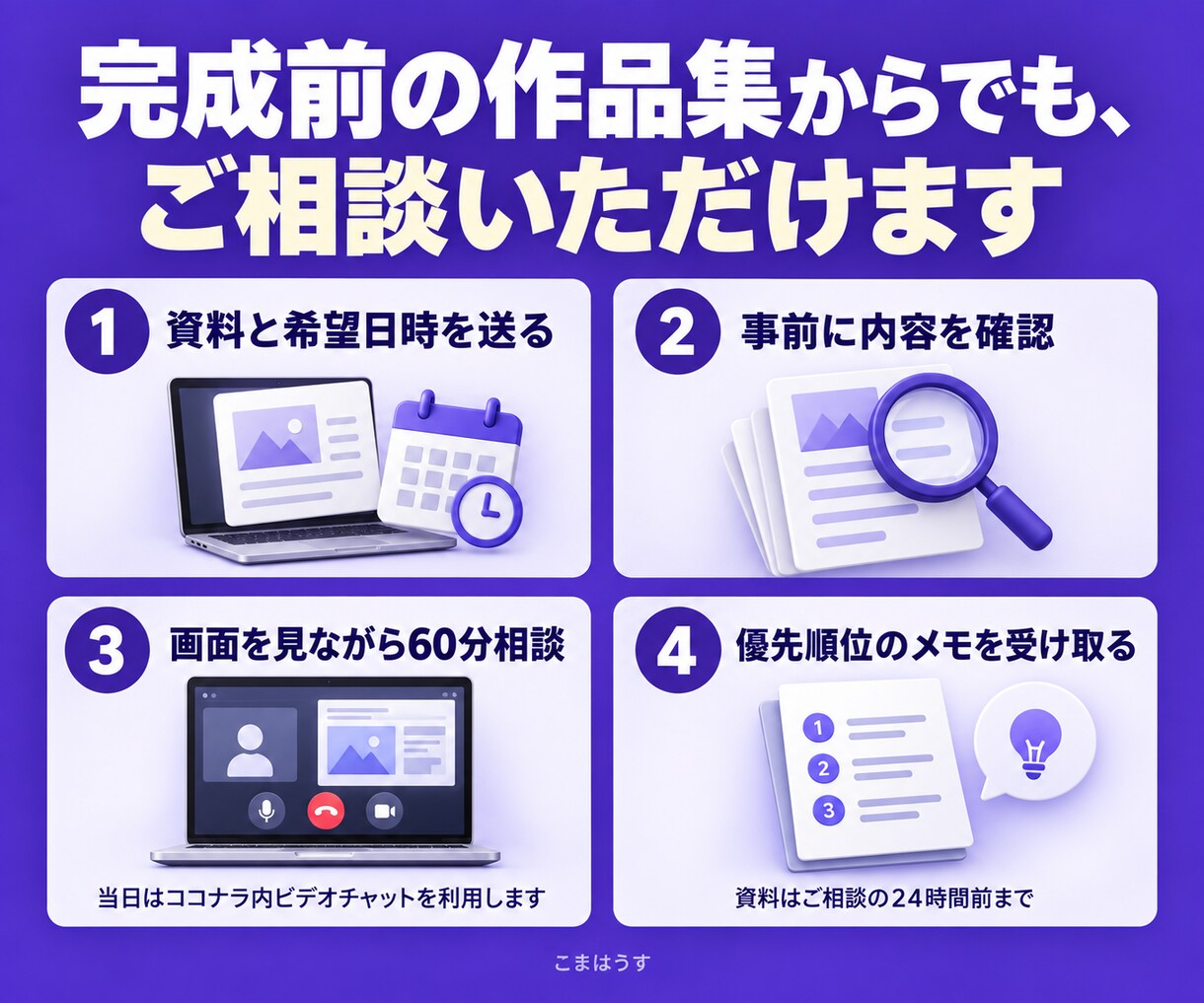 ポートフォリオの見せ方を60分で整理します 作品の選び方・掲載順・強みの伝え方を一緒に整理 イメージ6