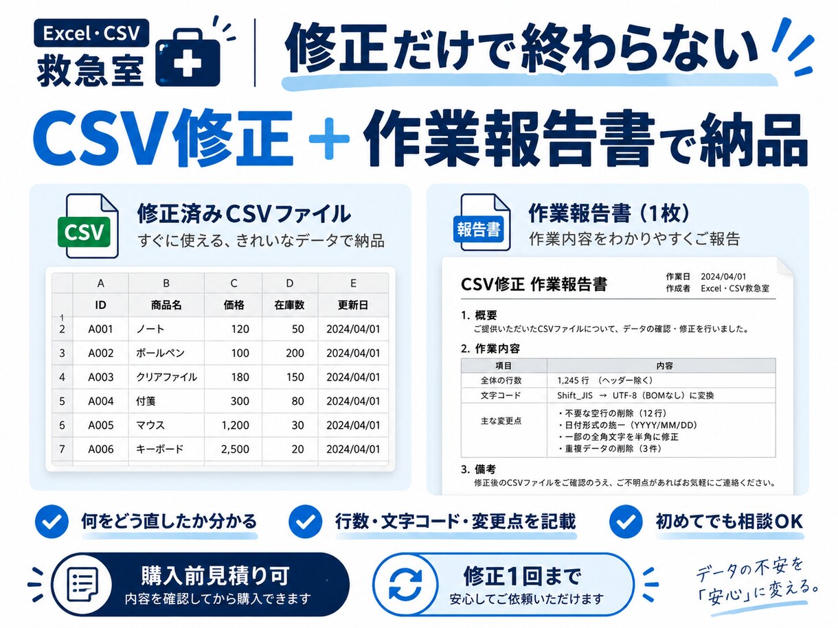 CSVの文字化け・形式エラーを修正します 開けない・取込できないCSVを使える形に整えます イメージ4