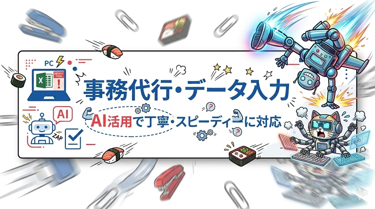 AIを活用しデータ入力・事務作業を丁寧に代行します 事務作業をAIと人の二重チェックで丁寧かつ迅速に代行します。 イメージ1