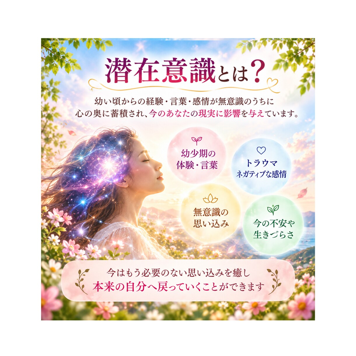 心を縛る思い込みを潜在意識ヒーリングで癒します 不安・不足感・生きづらさを、本来の自分へ戻す時間に イメージ3