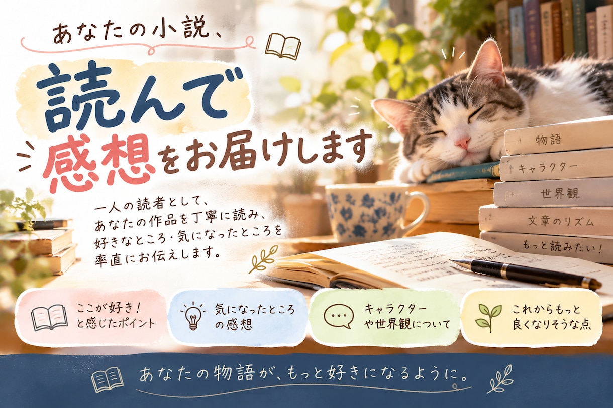 あなたの小説（文章）を読んで、丁寧に感想を伝えます 「添削や評価ではなく、一人の読者として作品を楽しみます」 イメージ1