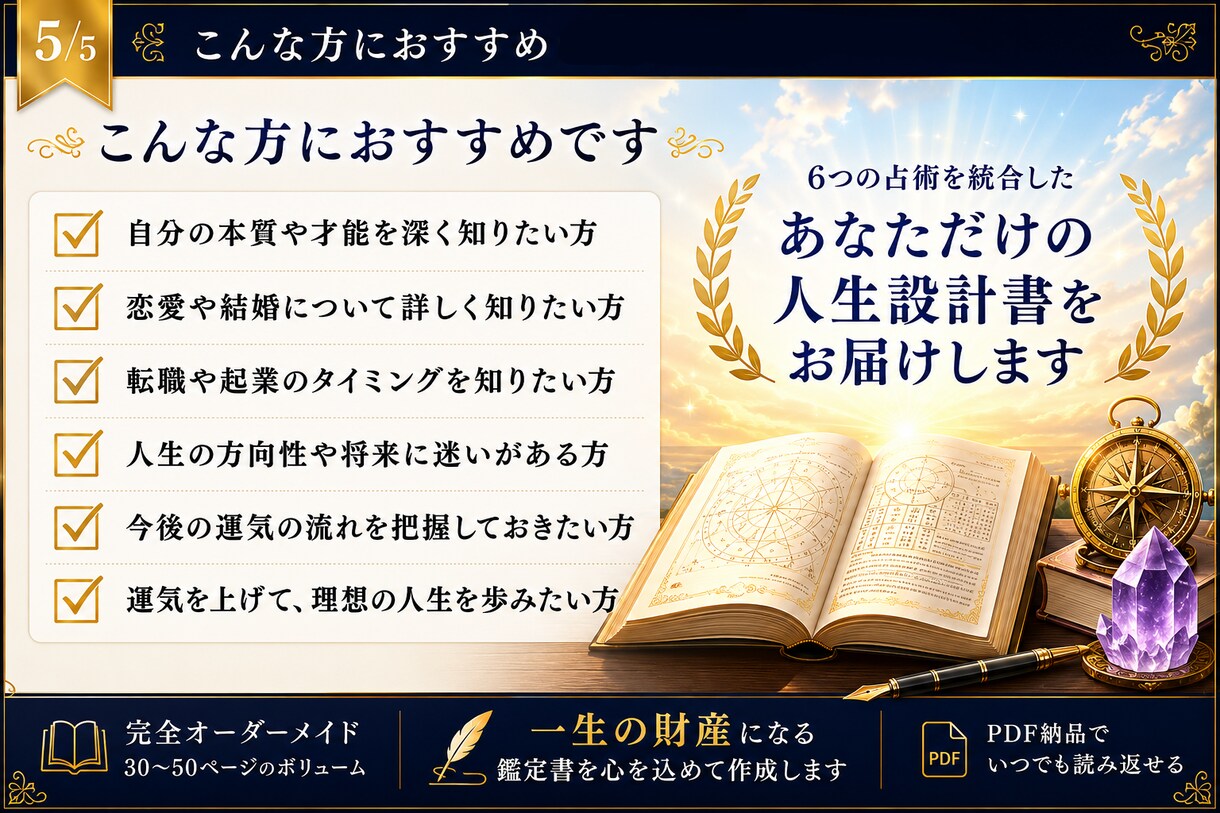 六占術統合占術で人生を徹底鑑定します 6つの占術を統合し、あなたの人生を一冊の鑑定書に イメージ5