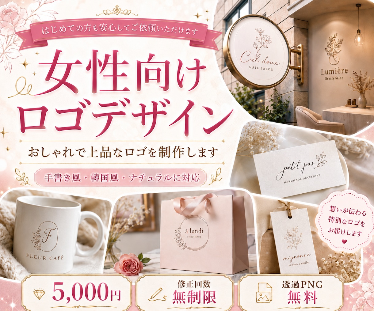 現役デザイナーが女性向け上品なロゴ制作します あなたのブランドに合う世界観を丁寧にデザインします イメージ1