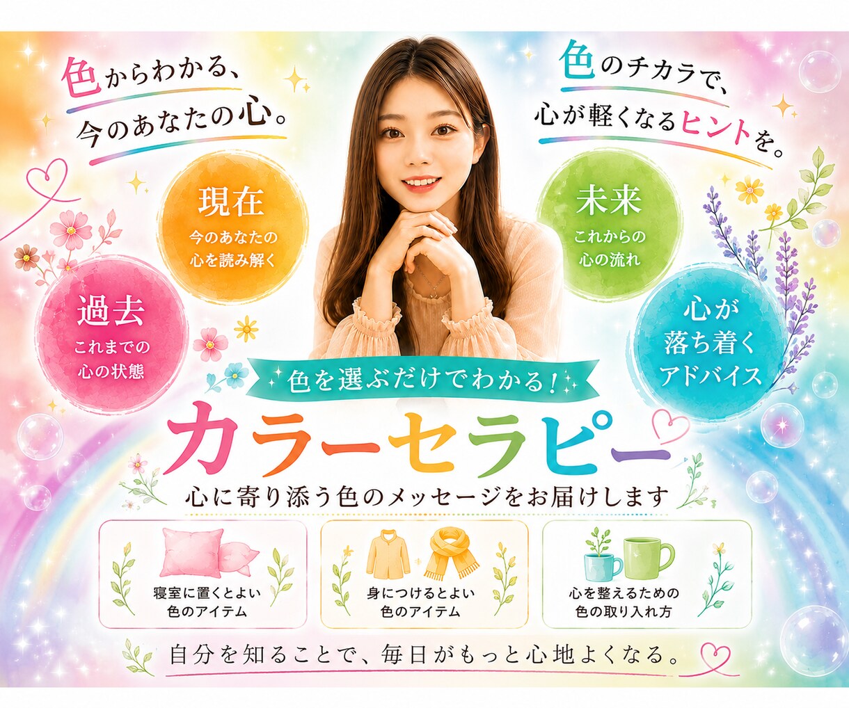 気になる色から今のあなたの心を一緒に見つめます あなたの気持ちを読み解いていきましょう！ イメージ1