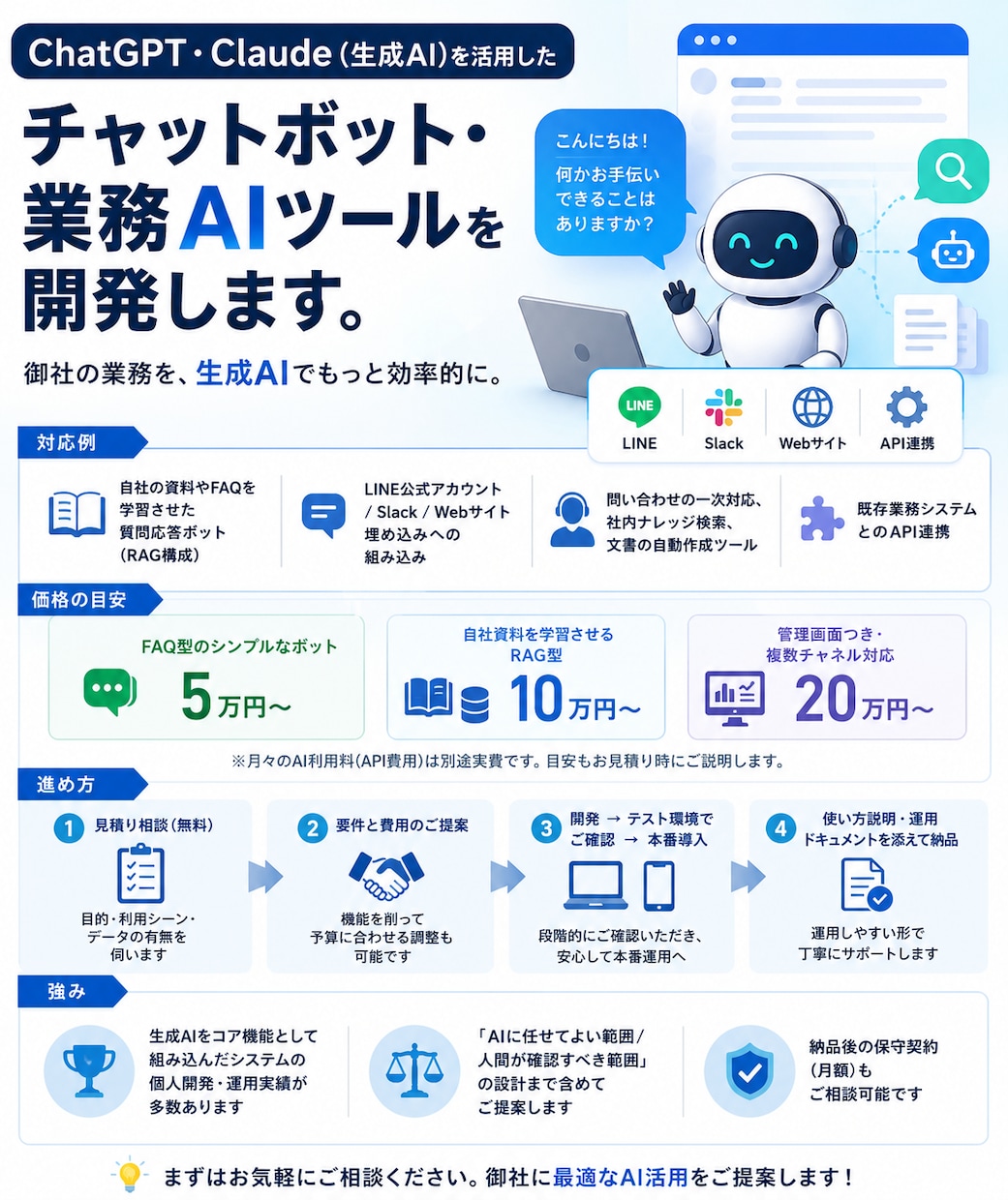 ChatGPT/ClaudeのAIボット開発します 自社資料をもとに回答するAIボット|Slack・Web イメージ1