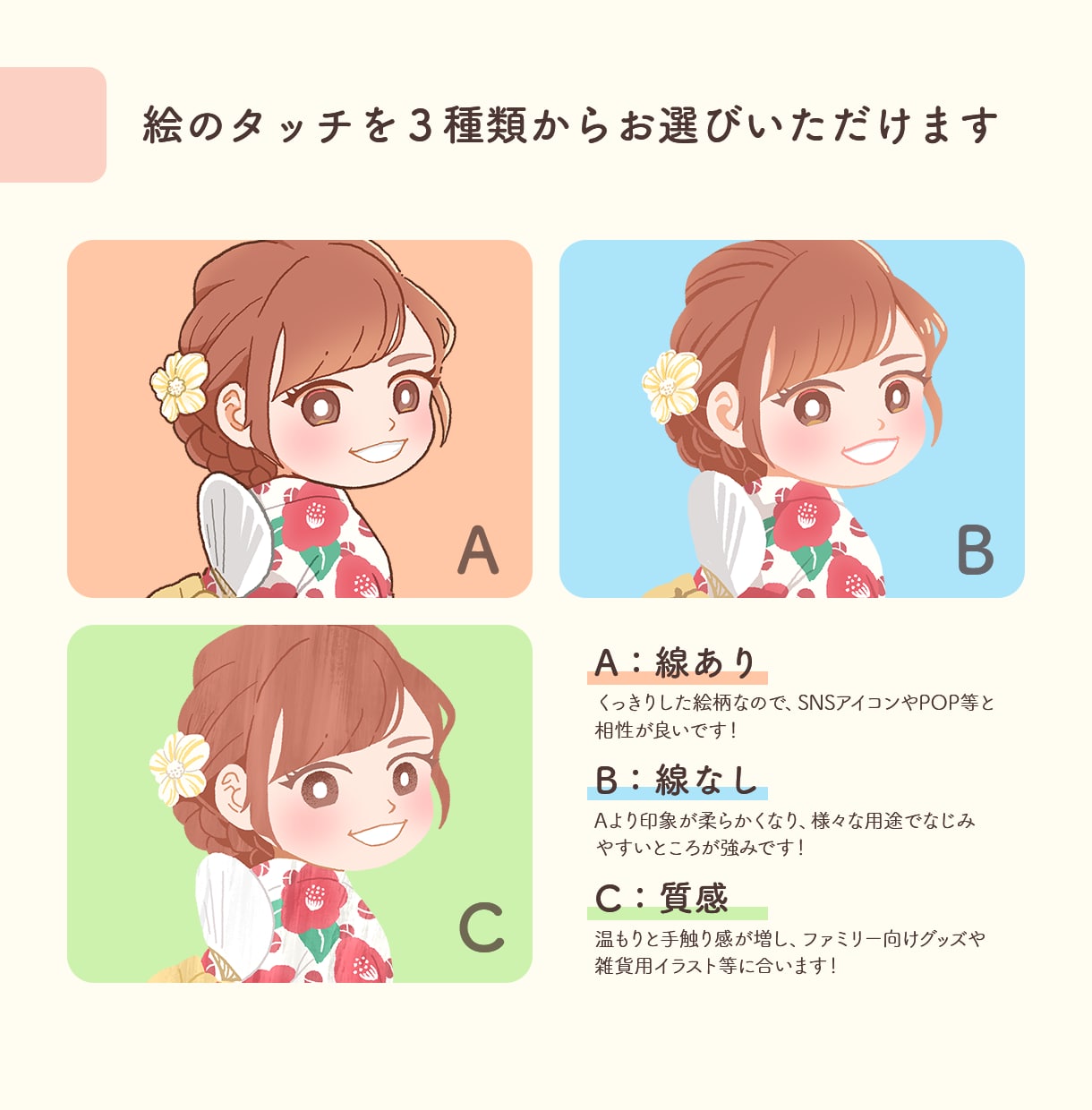 可愛くて優しいデフォルメ似顔絵を描きます ３種類のタッチから選べる、特別な一枚を貴方に。 イメージ4