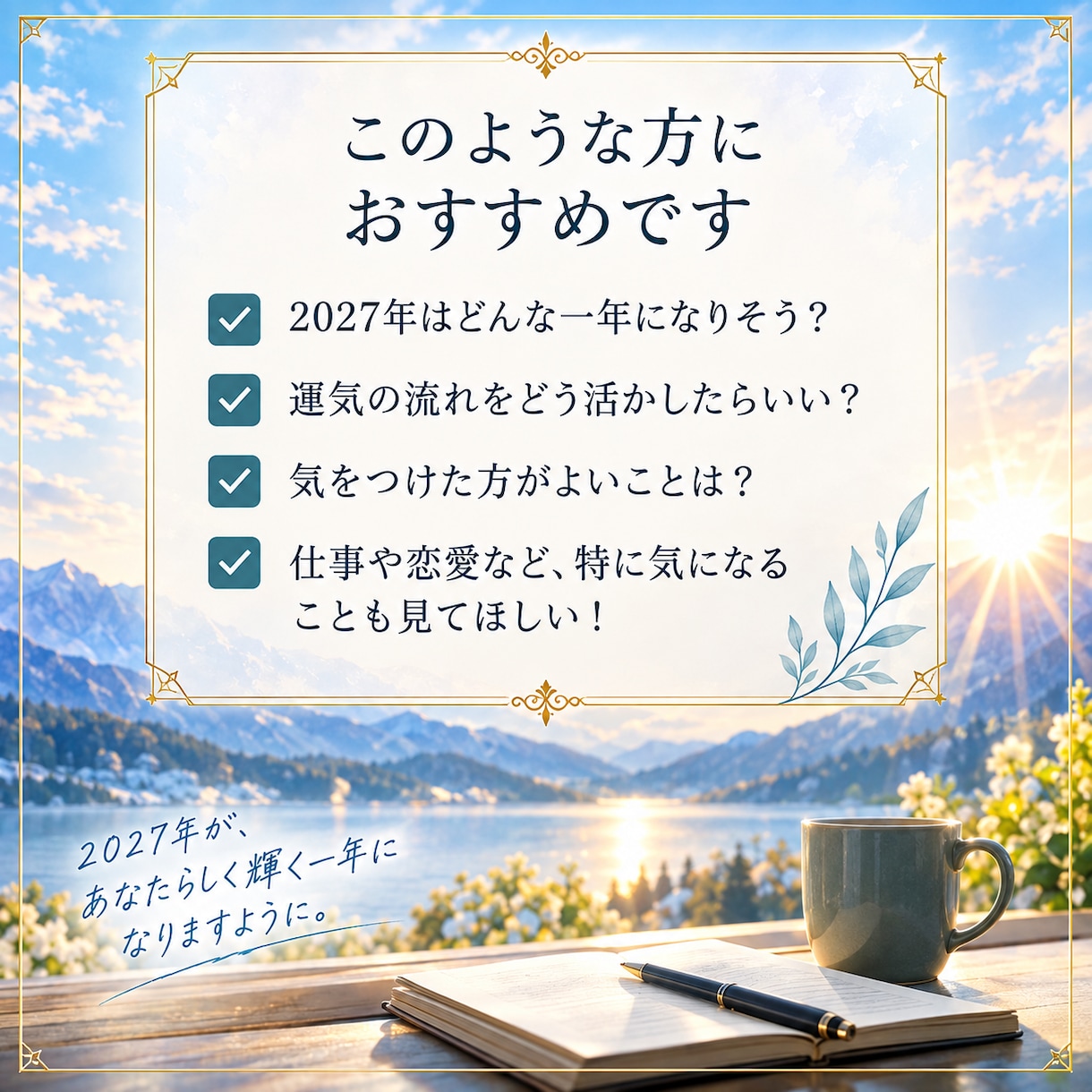 2027年の運勢・開運術を四柱推命で占います 仕事・恋愛・金運など、一年の流れと過ごし方を丁寧に鑑定します イメージ3