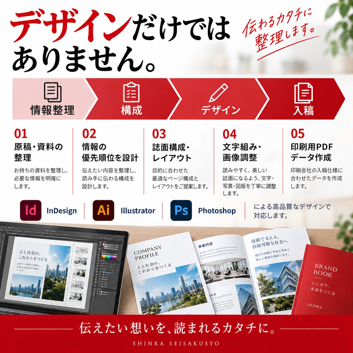 会社案内・パンフレットをプロがデザインします 出版・広告25年の経験で、情報整理から入稿まで対応します イメージ3