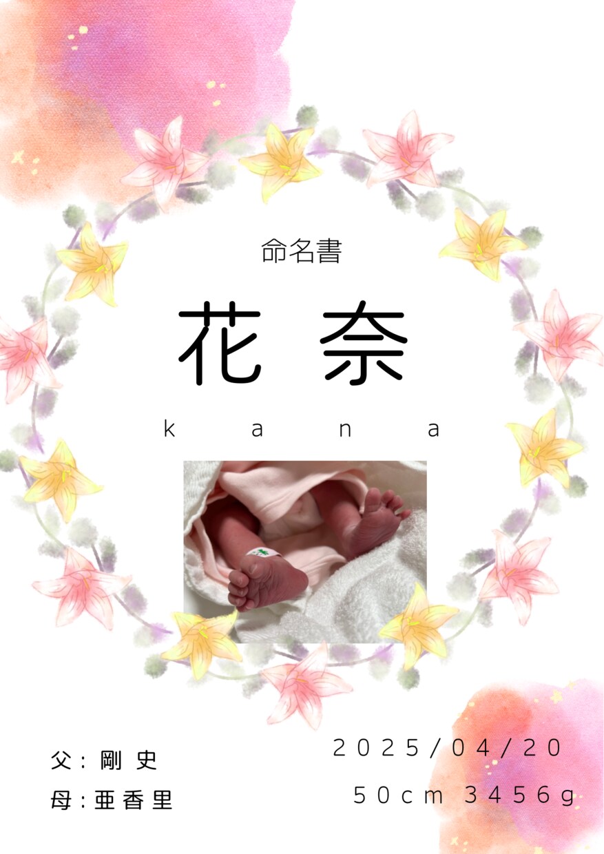 ふんわり花リースの命名書テンプレート作成出来ます ＊出生記念に＊【編集OK／データ即納】 イメージ1